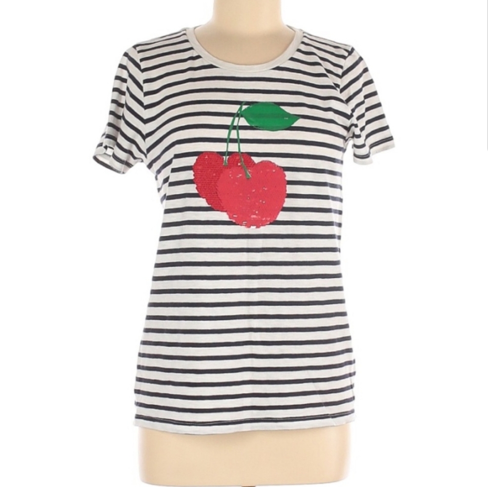 COPY - J. Crew Black and White Striped Cherry Top
